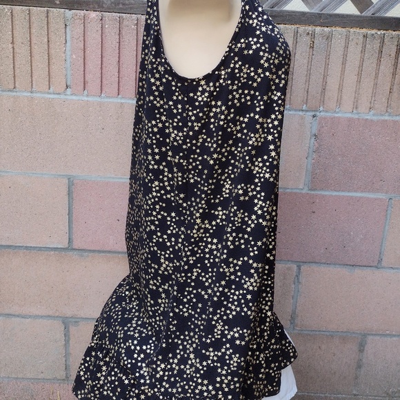 Micheal Kors Black & Gold Metallic Star Print Shift Dress w/ Gold Chain Neck / M - Picture 5 of 9